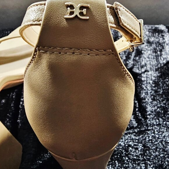 Sam Edelman Yaro Block Heel Sandals Size 7.5 Leather Ankle Strap Beige Nude - Picture 4 of 8